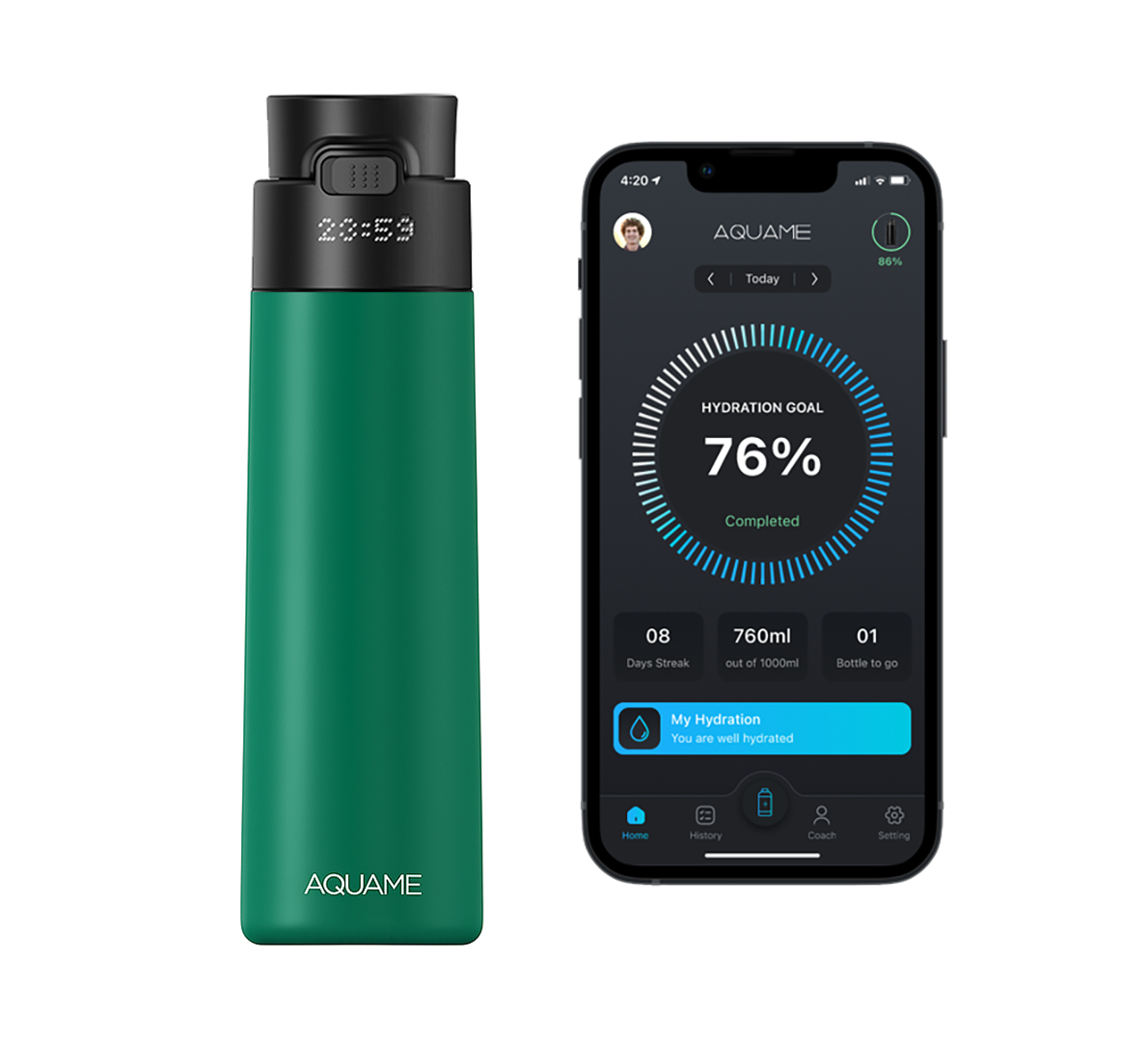 AQUAME 2.0 Smart Water Bottle Royal Green