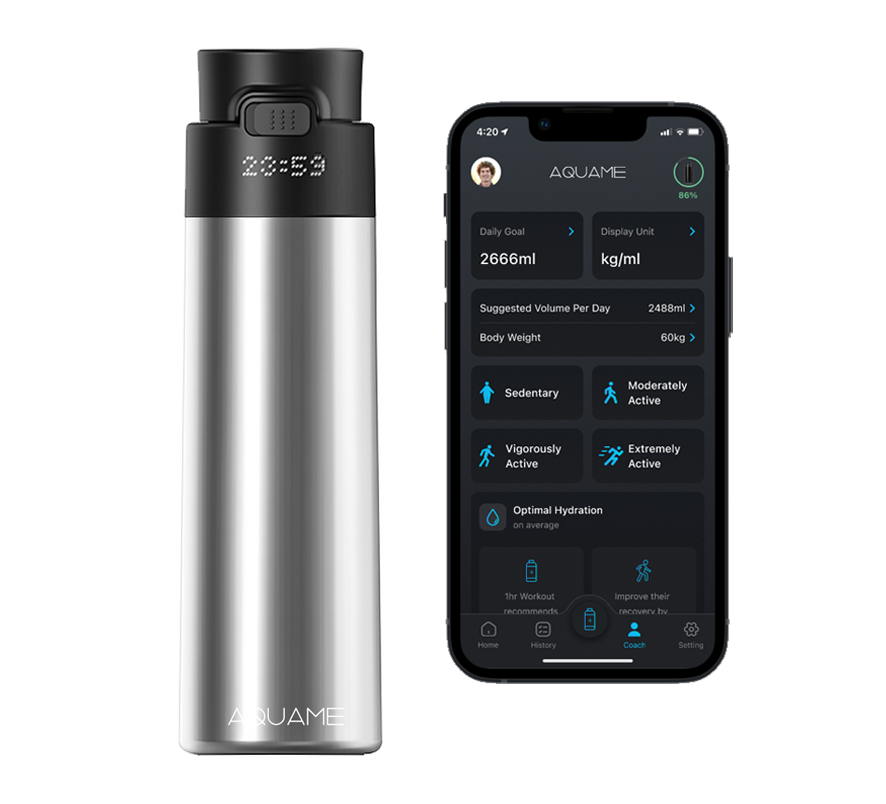 AQUAME 2.0 Smart Water Bottle Chrome Silver