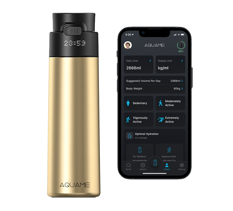 AQUAME 2.0 Smart Water Bottle Chrome Gold