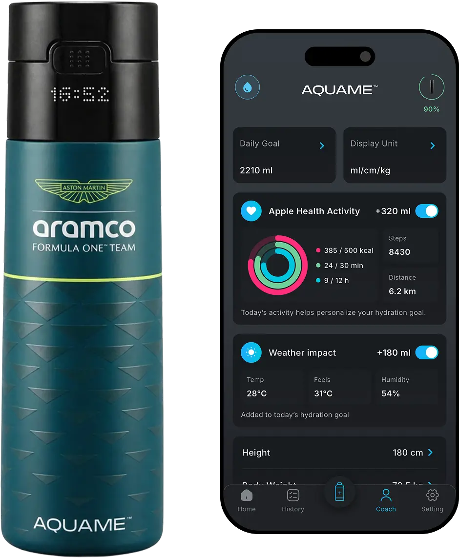 AQUAME 2,0 Botella de agua inteligente Jet Negro