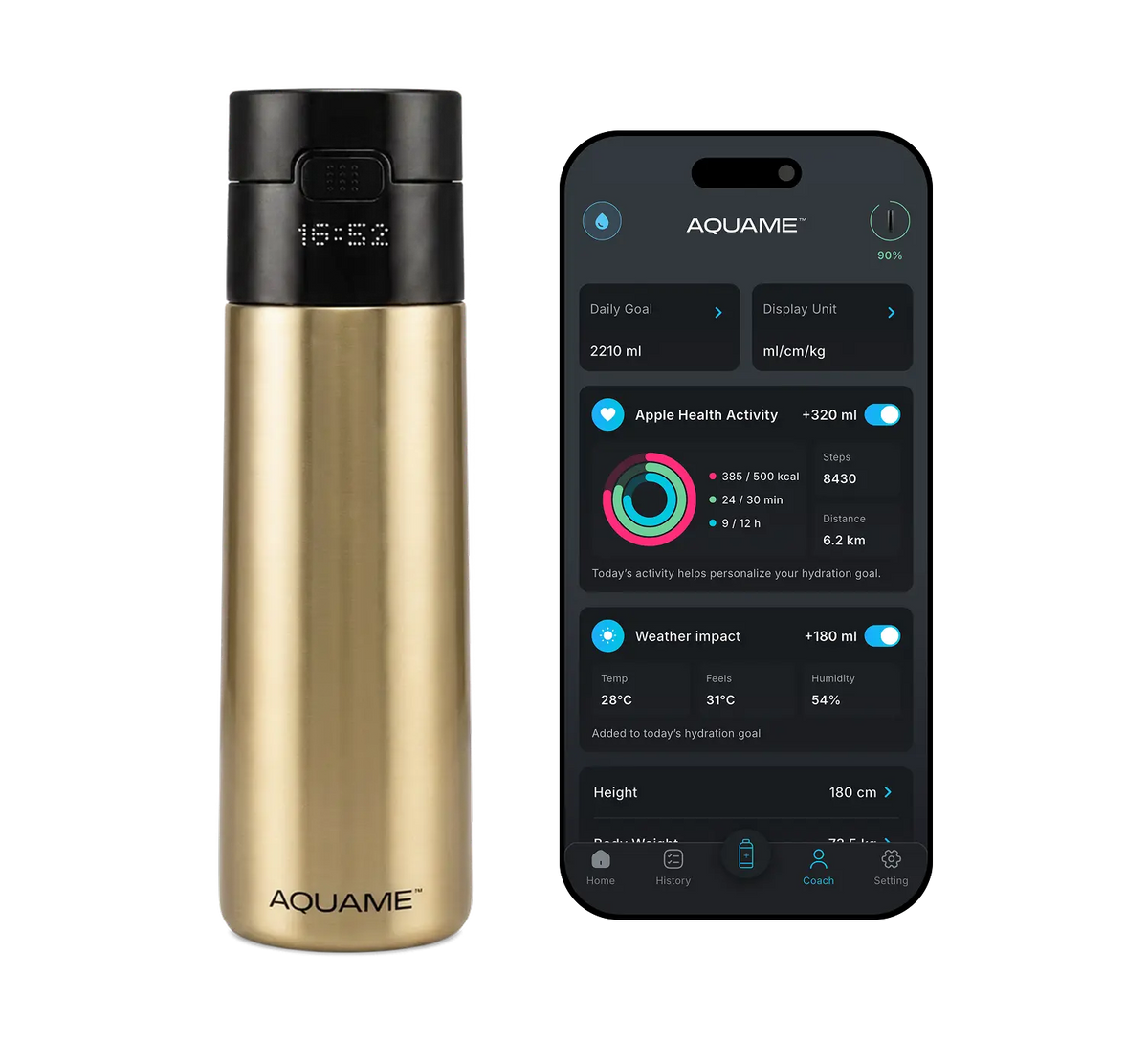AQUAME 2.0 Smart Bottle - Gold