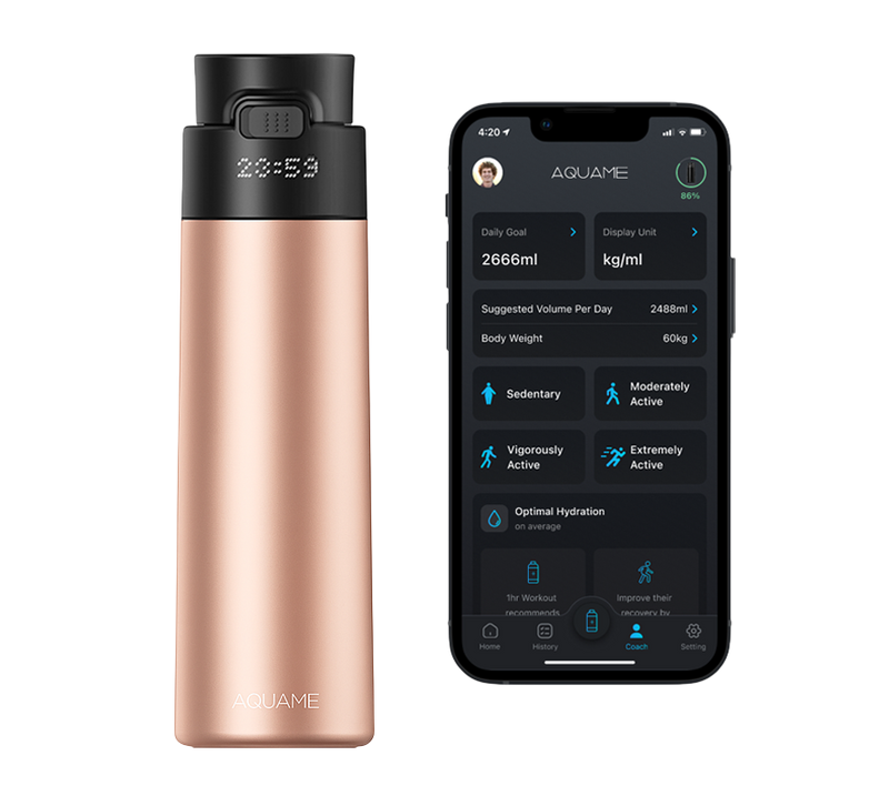 AQUAME 2.0 Smart Water Bottle Chrome Rose Gold