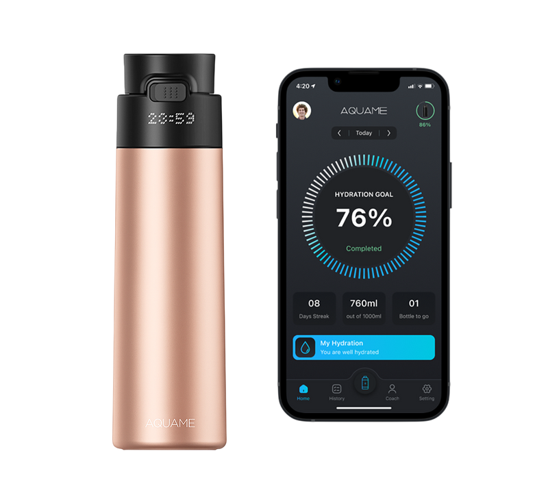 AQUAME 2.0 Smart Water Bottle Chrome Rose Gold