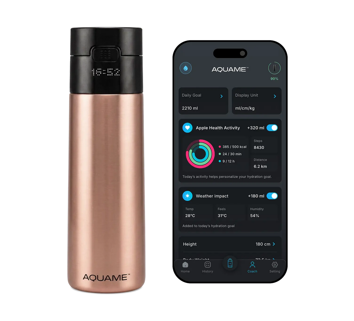 AQUAME 2.0 Smart Bottle - Rose Gold