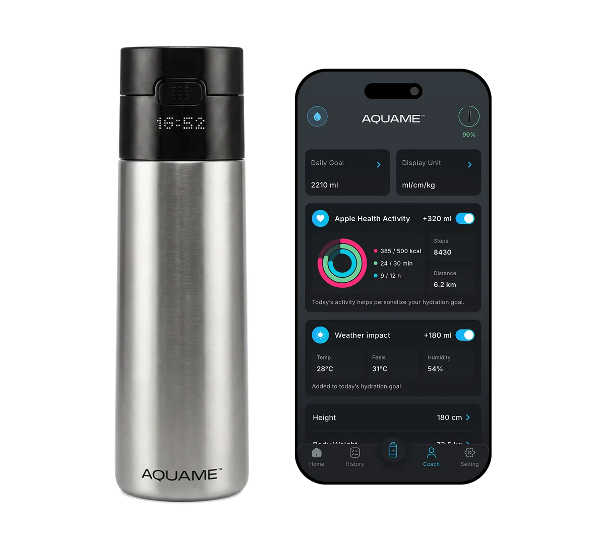 AQUAME 2.0 Smart Bottle - Silver