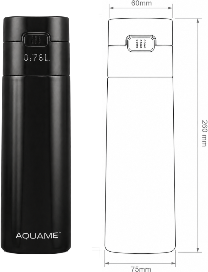 AQUAME bottle dimensions diagram