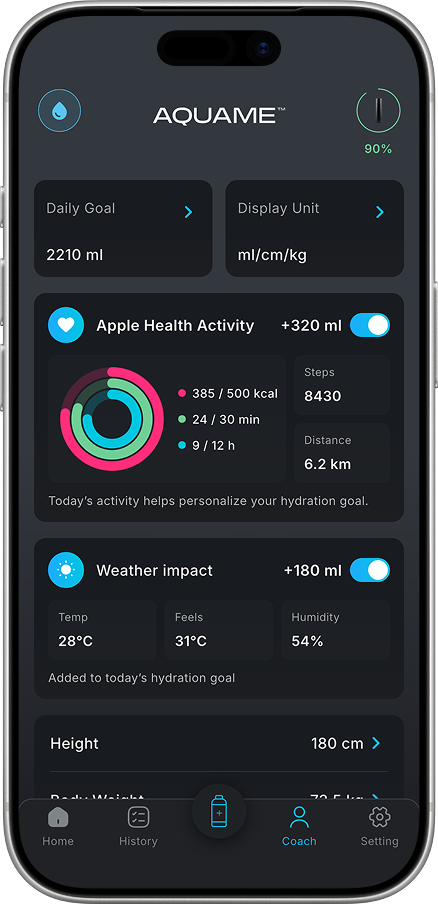 AQUAME app coach screen